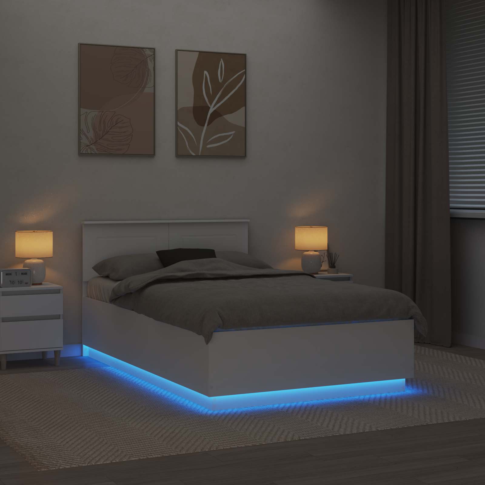 Cadru de pat cu headboard Alb 135 x 190 cm Lemn compozit GartenMobel Dekor