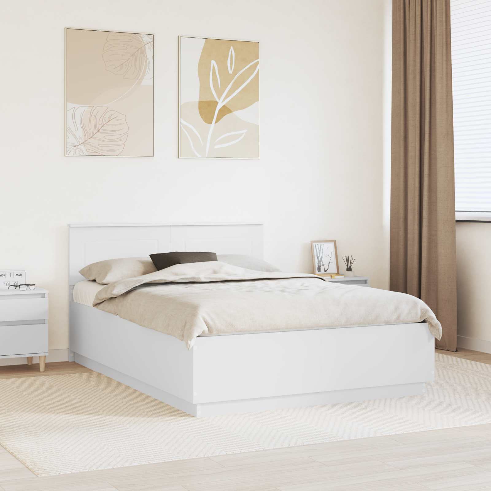 Cadru de pat cu headboard Alb 150 x 200 cm Lemn compozit GartenMobel Dekor