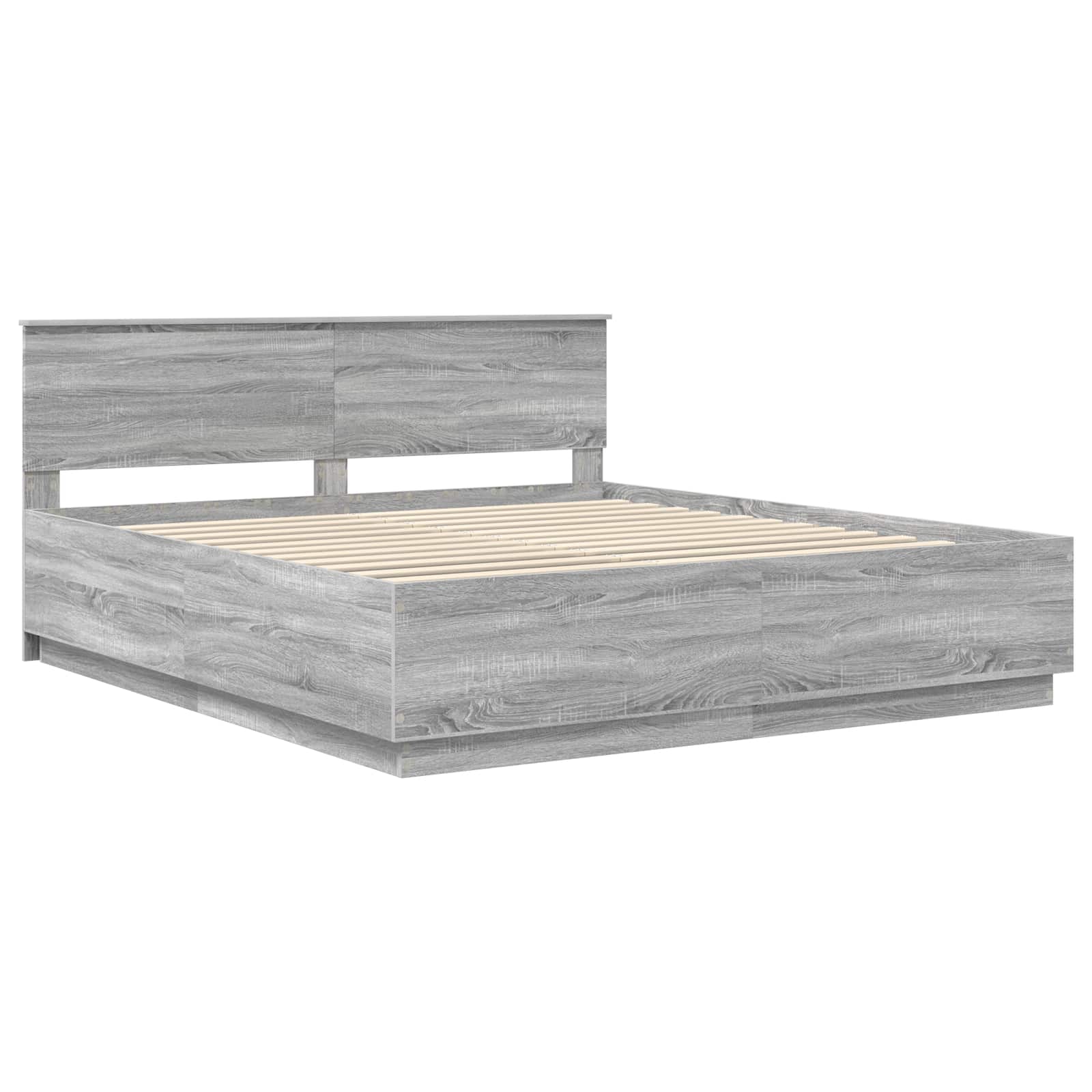 Cadru de pat cu headboard Gri Sonoma 200 x 200 cm Lemn compozit GartenMobel Dekor