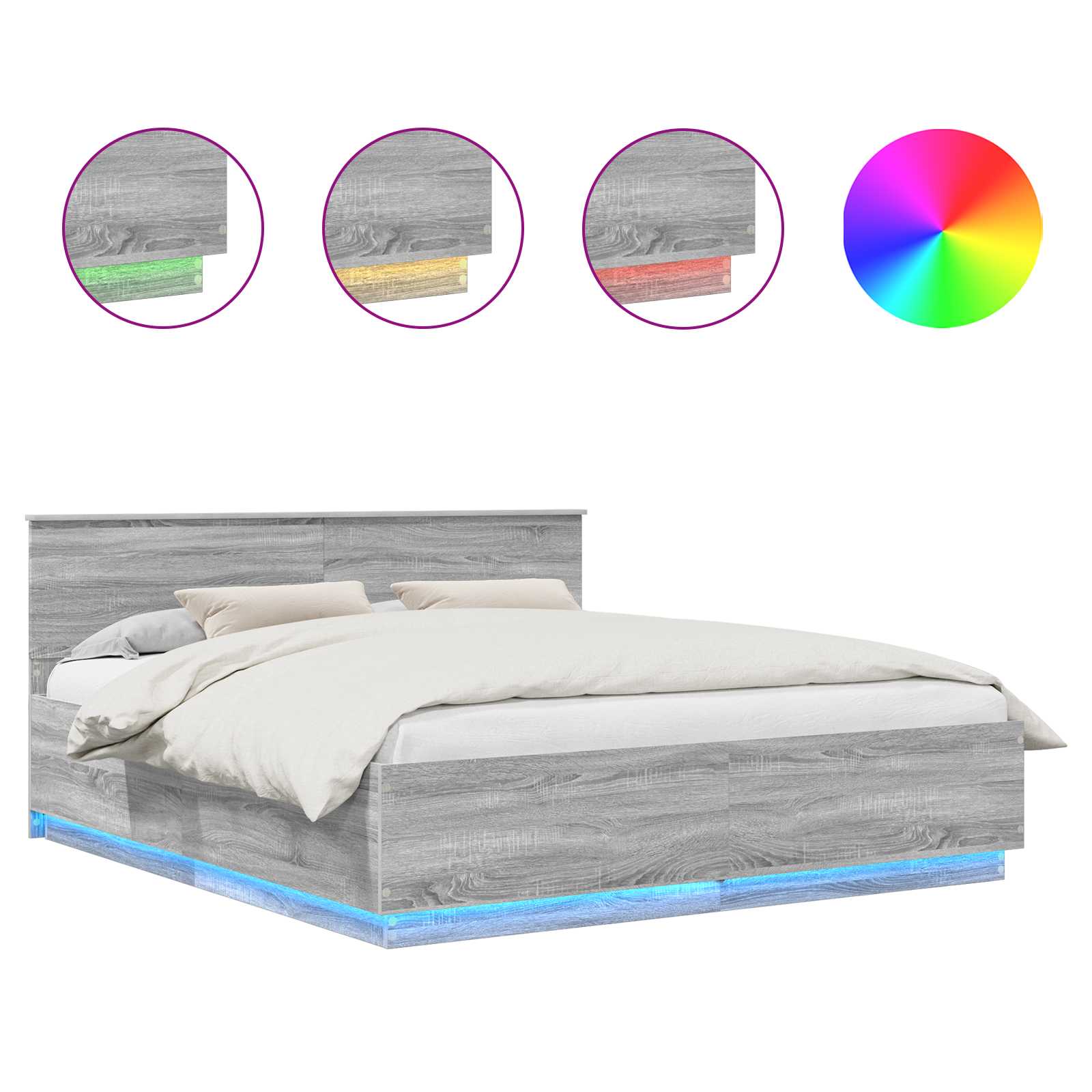 Cadru de pat cu headboard Gri Sonoma 200 x 200 cm Lemn compozit GartenMobel Dekor