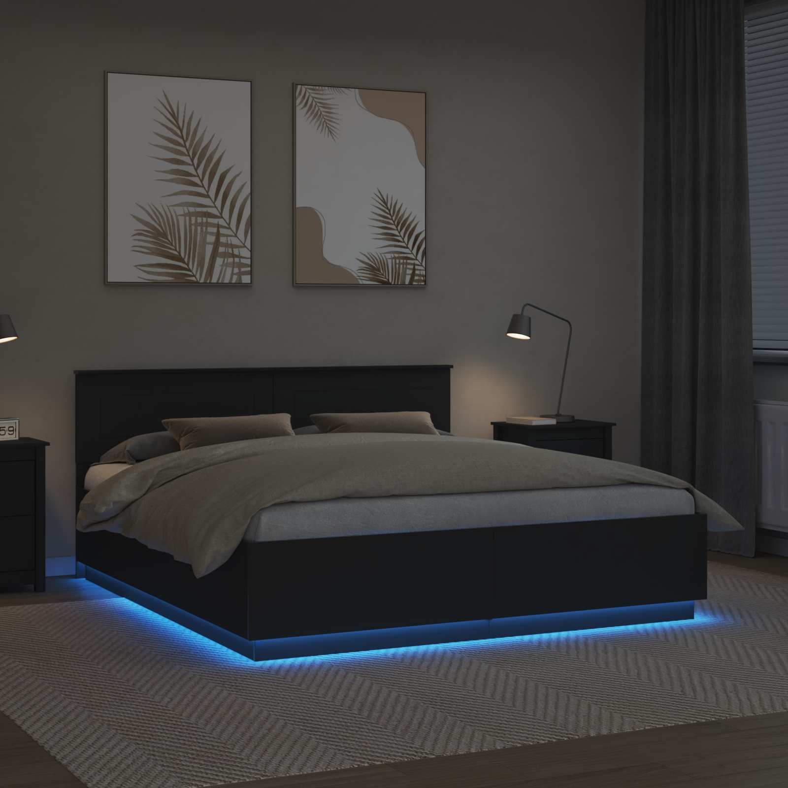 Cadru de pat cu headboard Negru 200 x 200 cm Lemn compozit GartenMobel Dekor