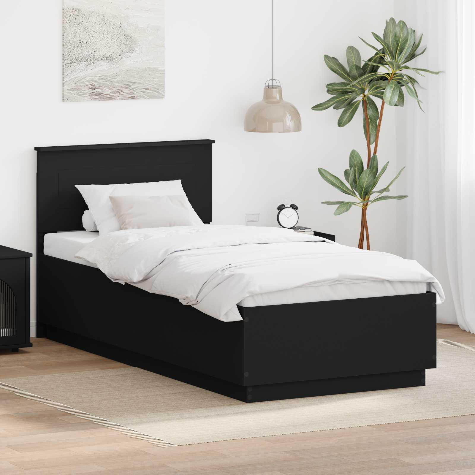 Cadru de pat cu headboard Negru 70 x 190 cm Lemn compozit GartenMobel Dekor