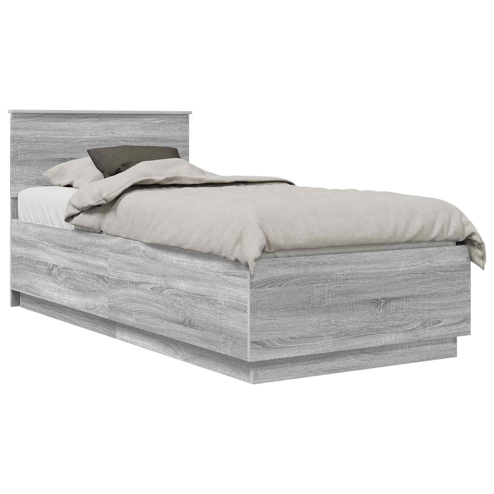 Cadru de pat cu headboard Gri Sonoma 90 x 200 cm Lemn compozit GartenMobel Dekor
