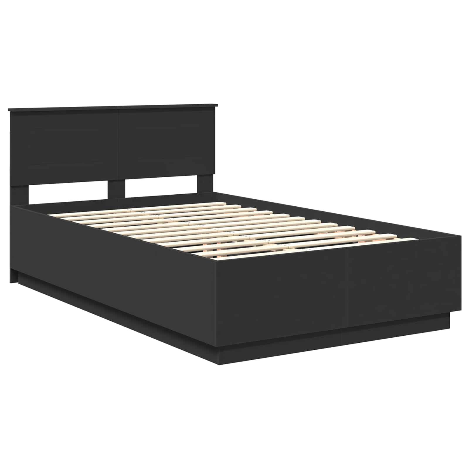 Cadru de pat cu headboard Negru 135 x 190 cm Lemn compozit GartenMobel Dekor