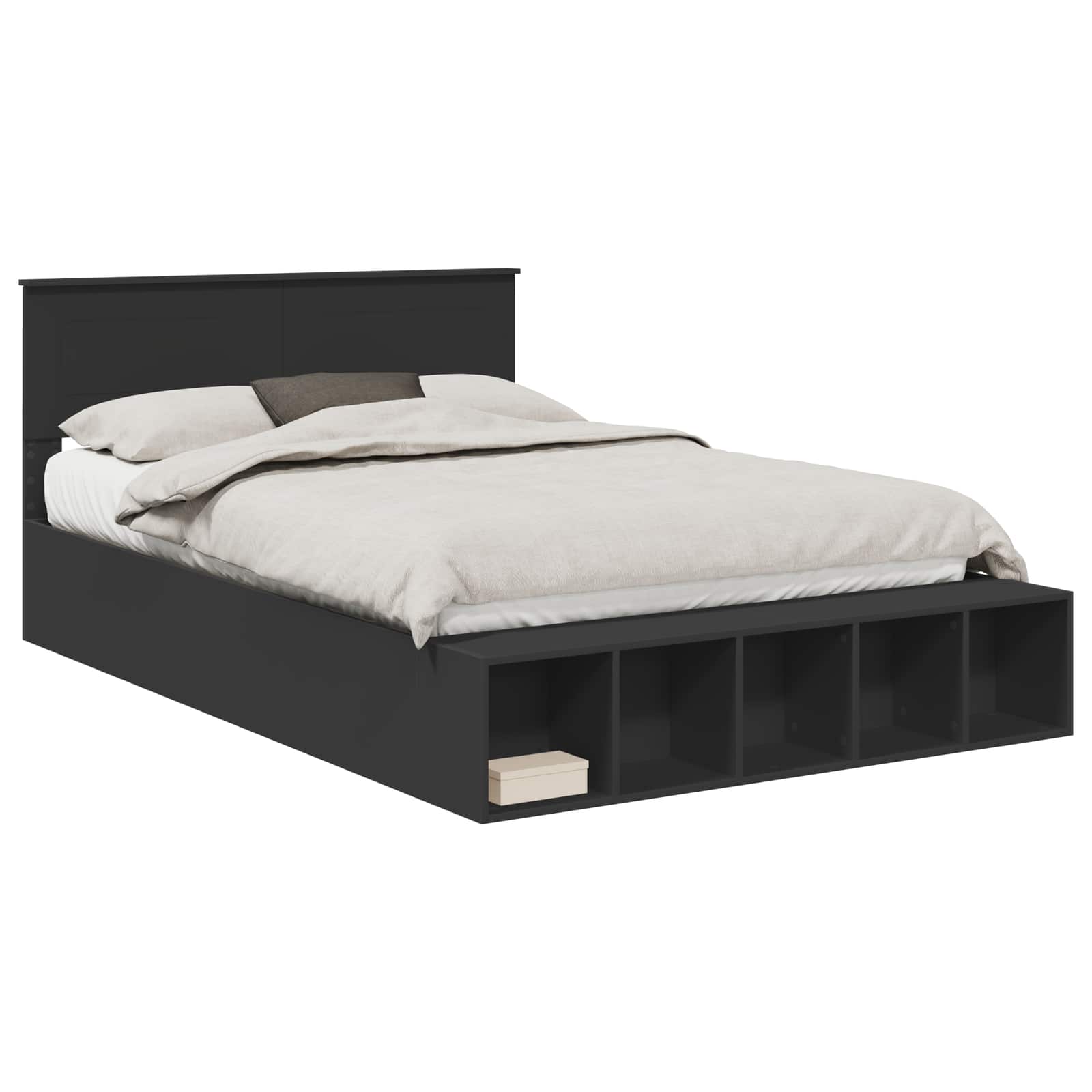 Cadru de pat cu raft Manual Negru 140 x 200 cm Lemn compozit GartenMobel Dekor