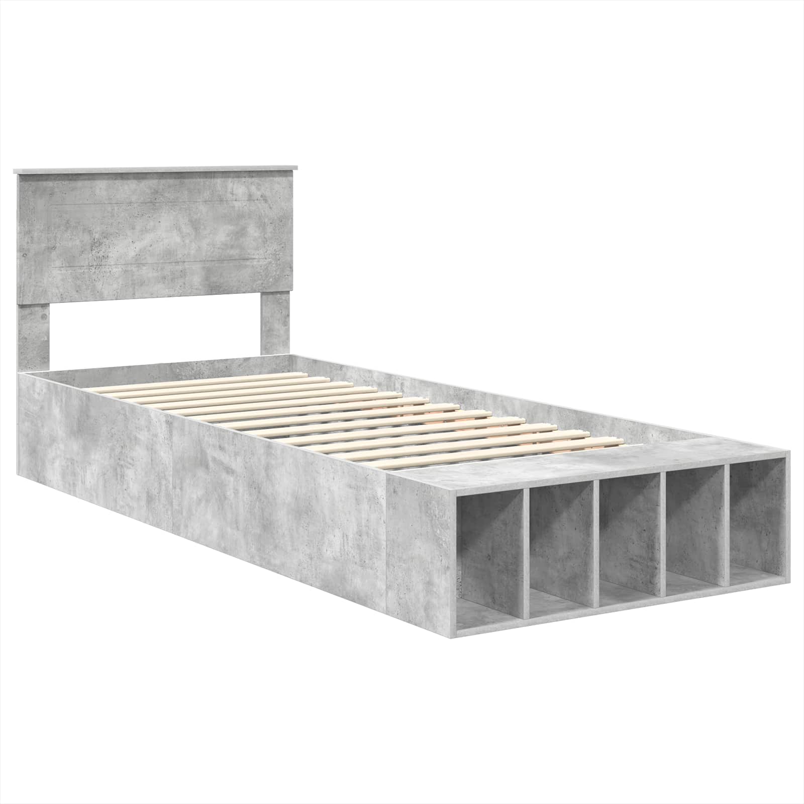 Cadru de pat cu raft Gri din beton 90 x 190 cm Lemn compozit GartenMobel Dekor