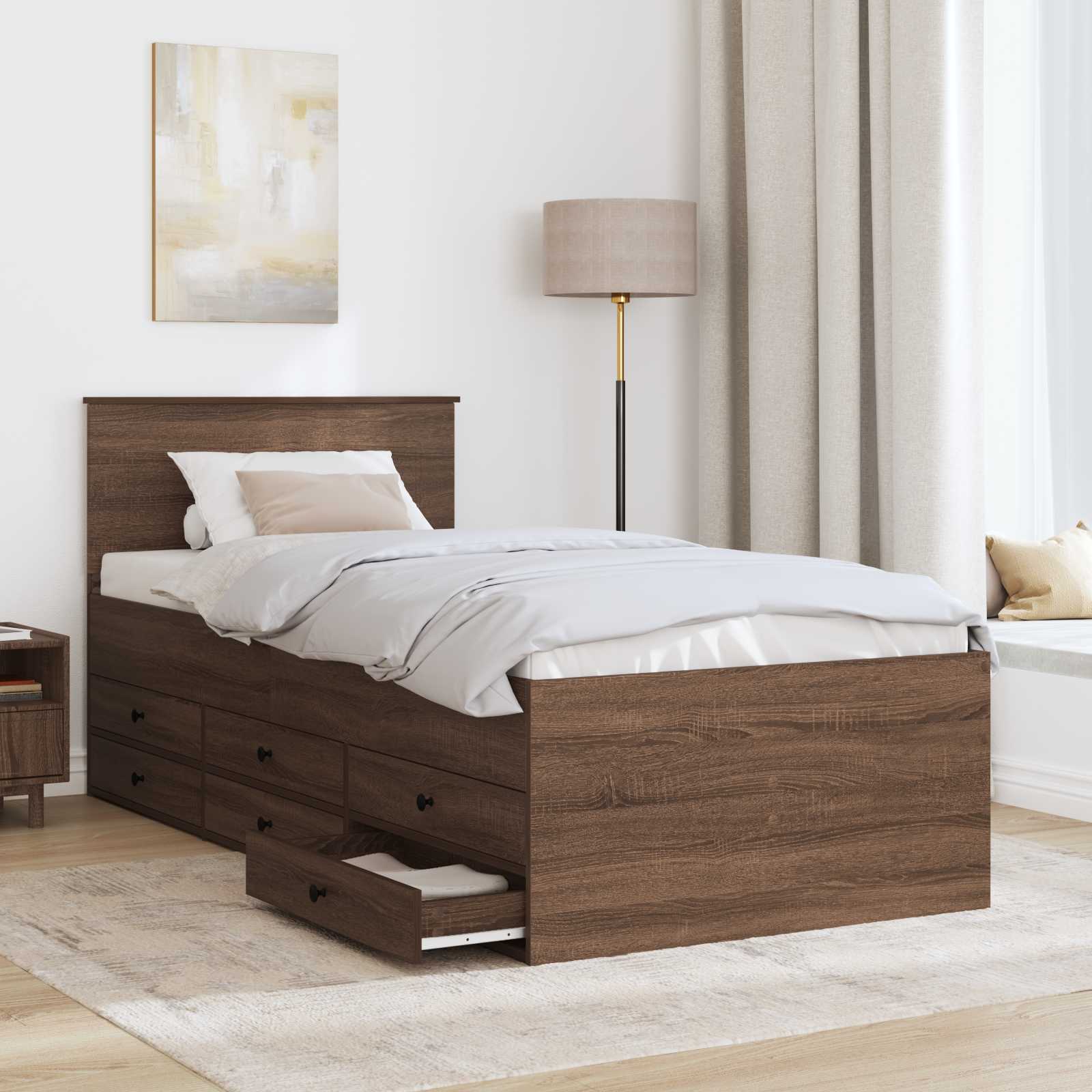 Daybed Manual Stejar maro și negru 100 x 200 cm Lemn compozit GartenMobel Dekor