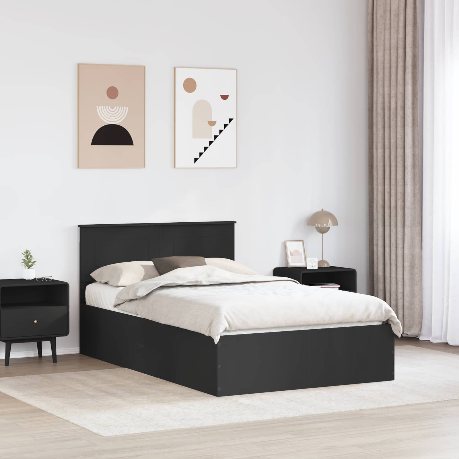 Cadru de pat cu headboard Negru 135 x 190 cm Lemn compozit GartenMobel Dekor