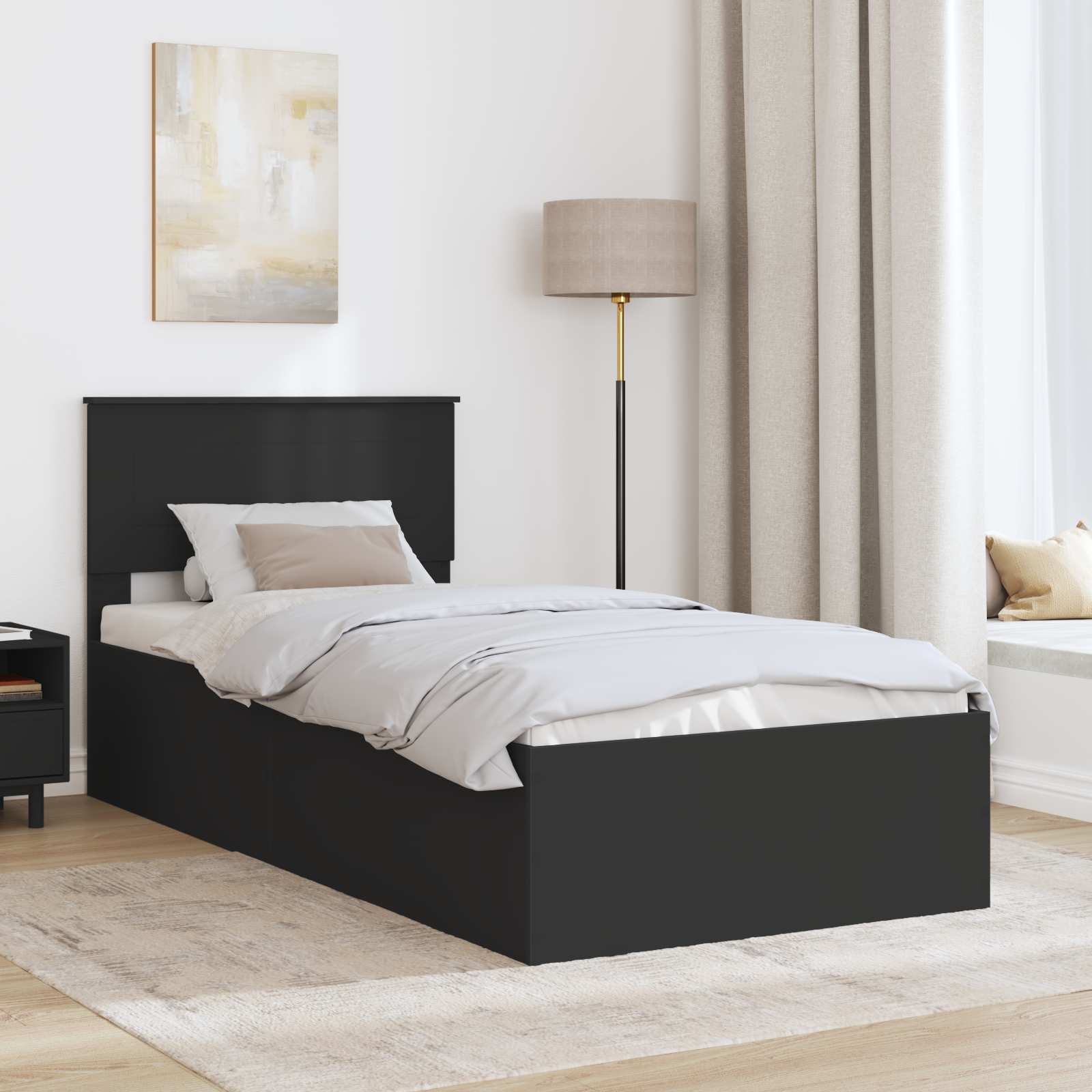 Cadru de pat cu headboard Negru 75 x 190 cm Lemn compozit GartenMobel Dekor
