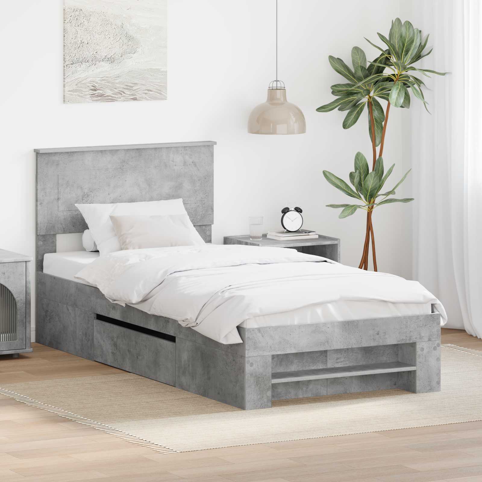 Cadru de pat Gri din beton 90 x 200 cm Lemn compozit GartenMobel Dekor