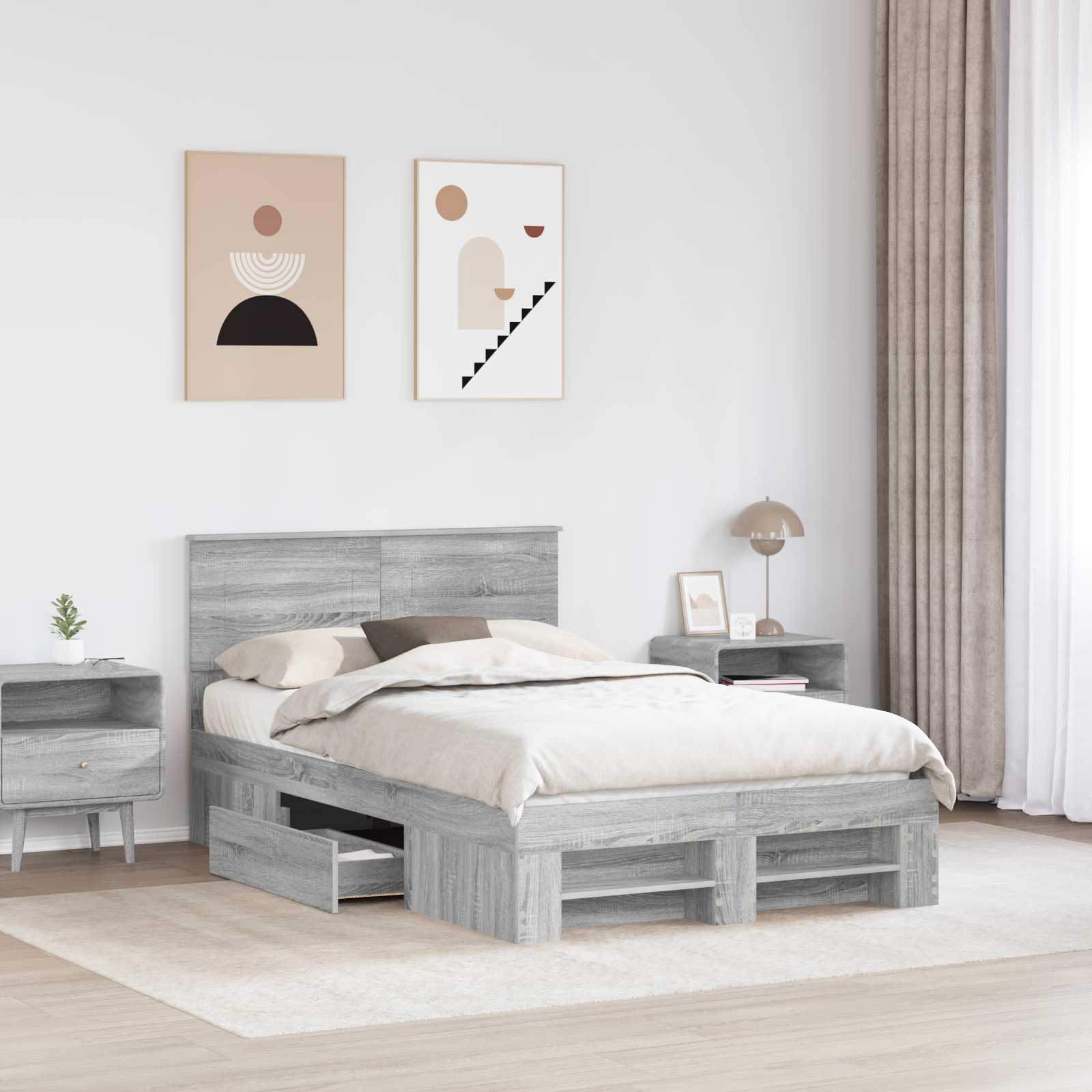 Cadru de pat cu headboard Gri Sonoma 120 x 200 cm Lemn compozit GartenMobel Dekor