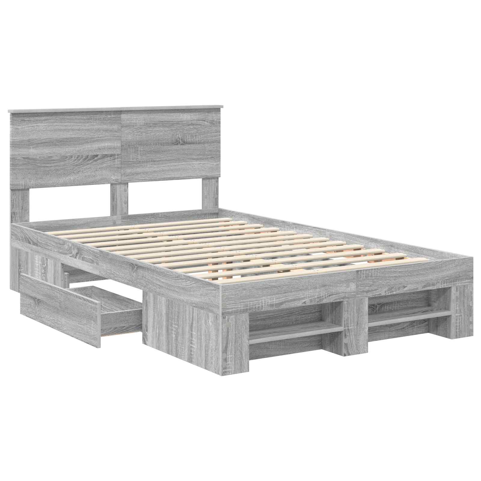 Cadru de pat cu headboard Gri Sonoma 120 x 200 cm Lemn compozit GartenMobel Dekor