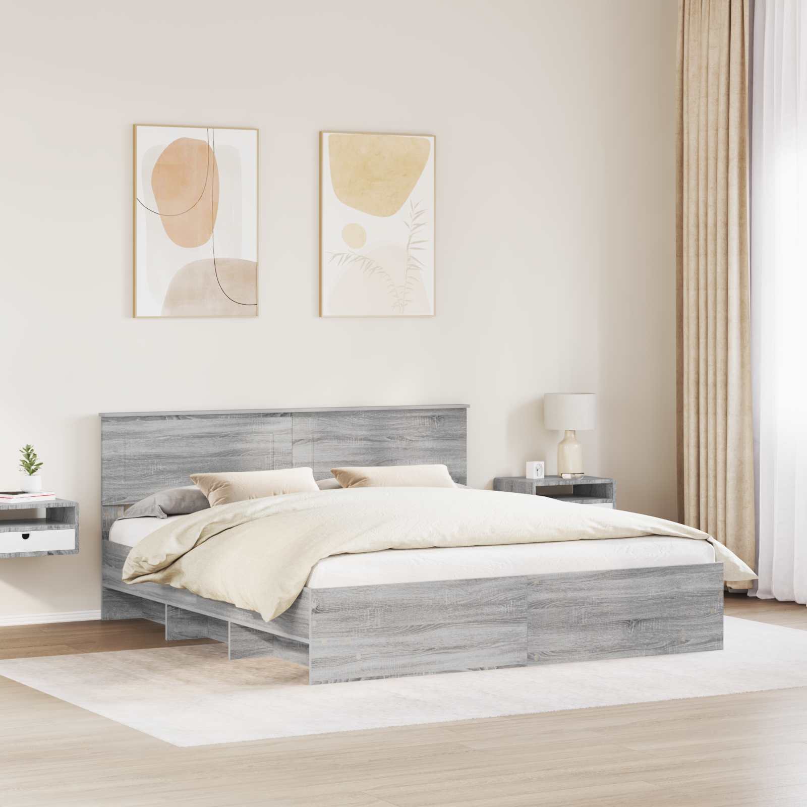 Cadru de pat cu headboard Gri Sonoma 200 x 200 cm Lemn compozit GartenMobel Dekor