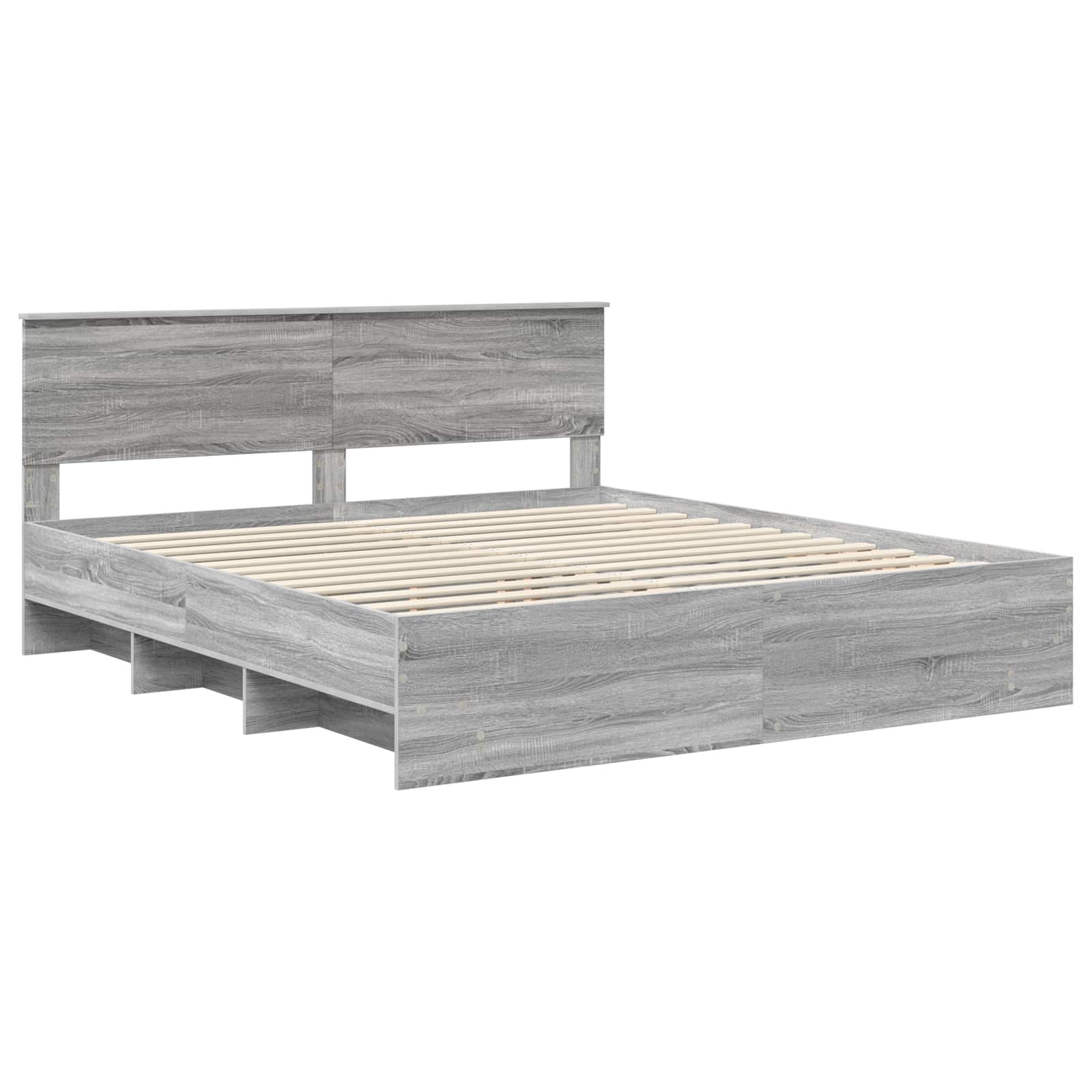 Cadru de pat cu headboard Gri Sonoma 200 x 200 cm Lemn compozit GartenMobel Dekor
