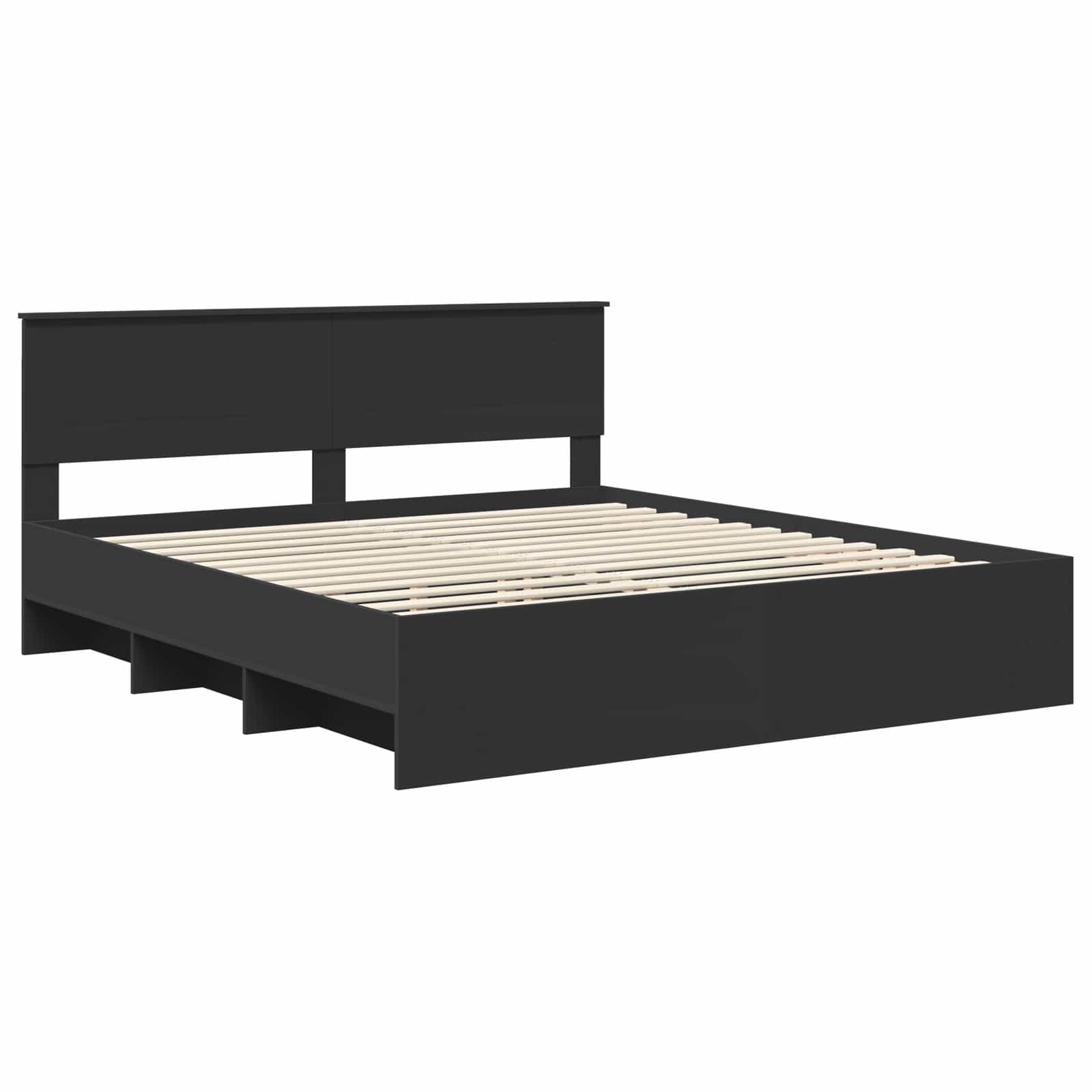 Cadru de pat cu headboard Negru 180 x 200 cm Lemn compozit GartenMobel Dekor