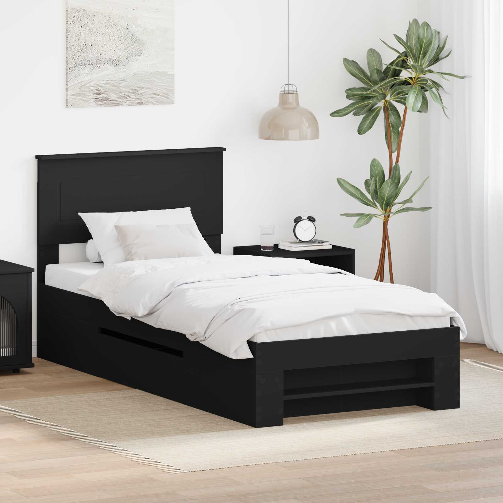 Cadru de pat cu headboard Negru 80 x 200 cm Lemn compozit GartenMobel Dekor