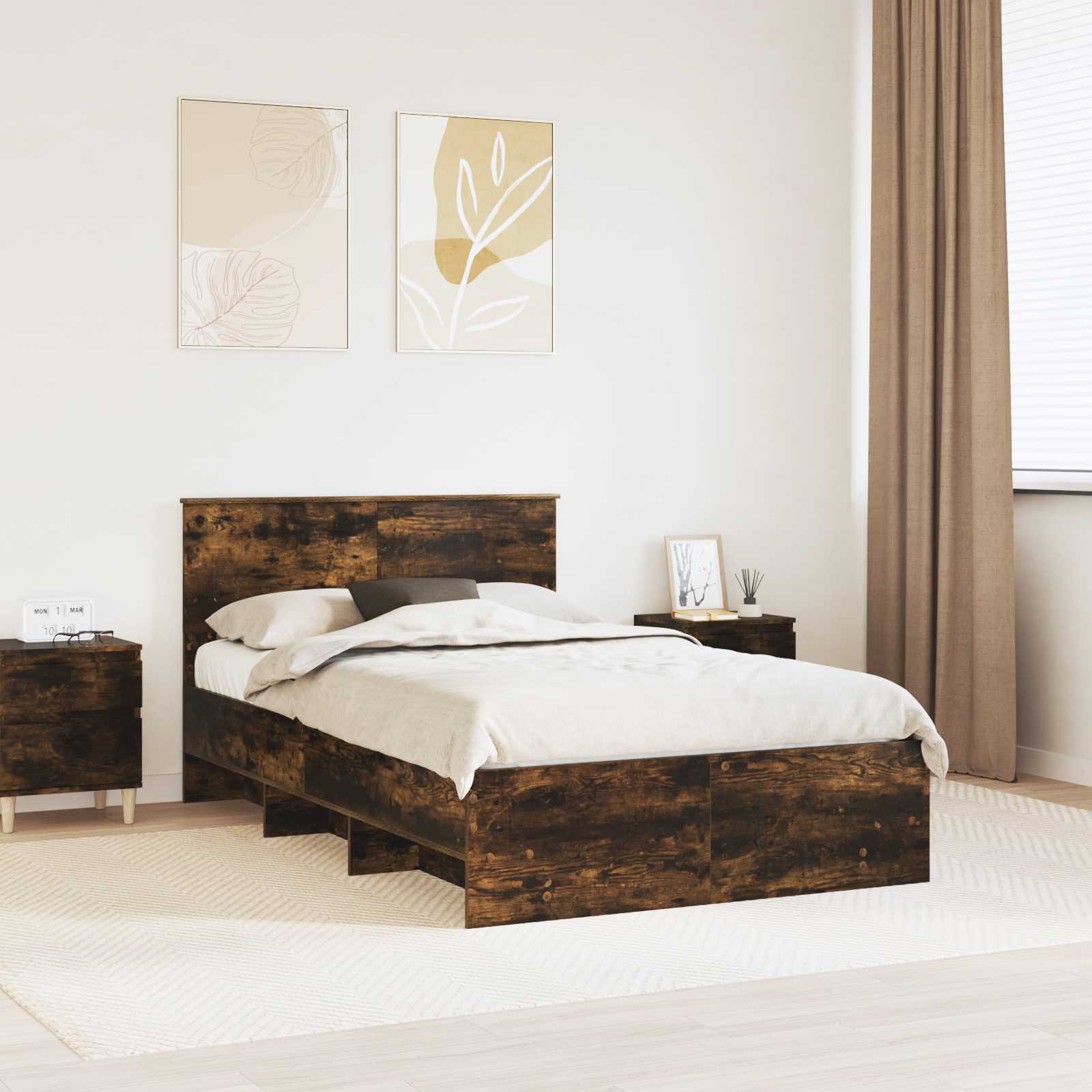 Cadru de pat Stejar fumuriu 120 x 123 cm Lemn compozit GartenMobel Dekor