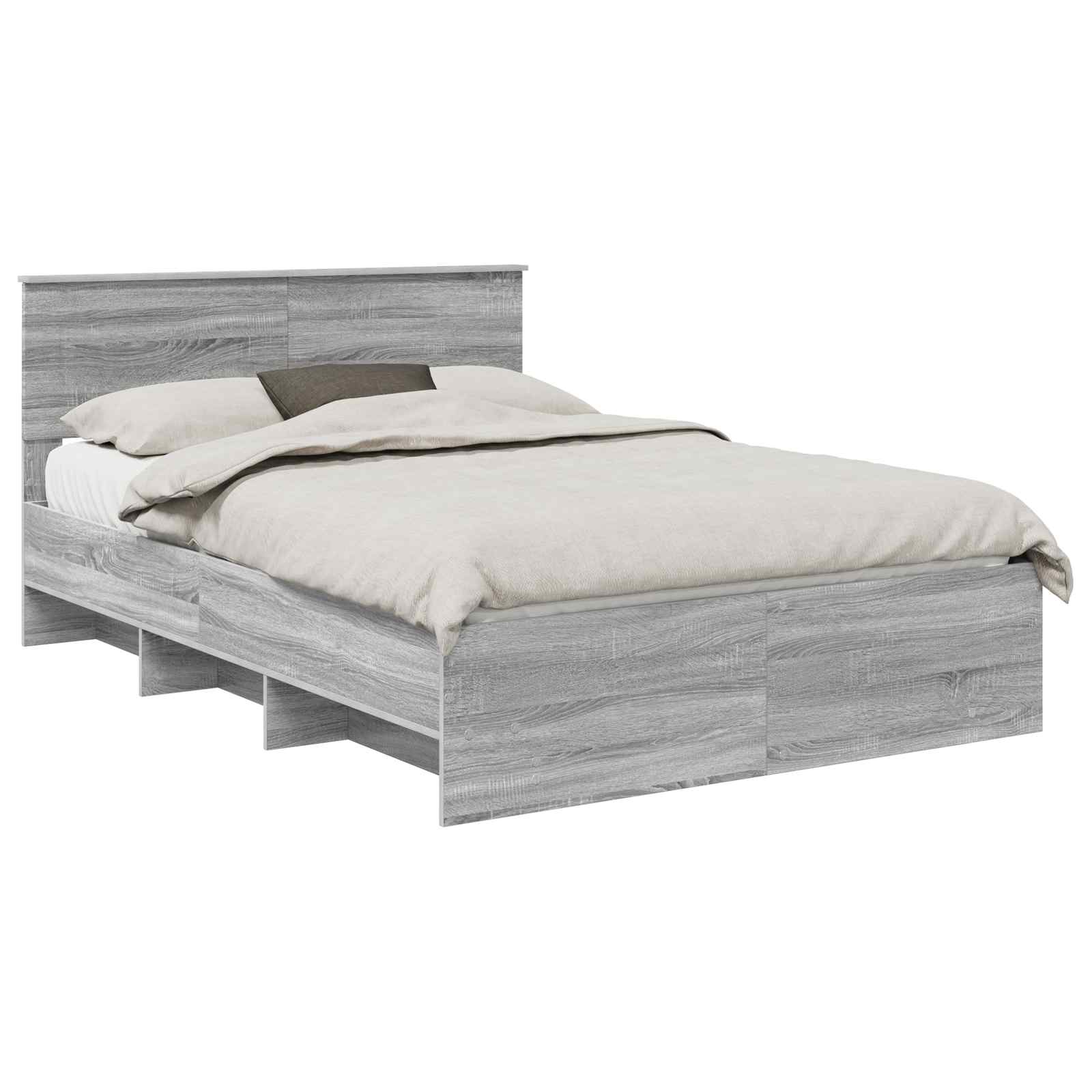 Cadru de pat cu headboard Gri Sonoma 150 x 200 cm Lemn compozit GartenMobel Dekor