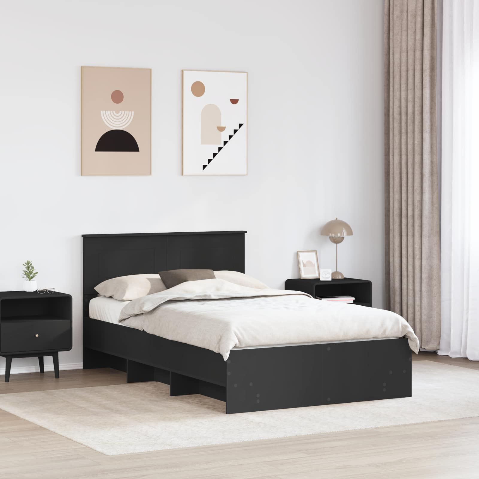 Cadru de pat cu headboard Negru 120 x 123 cm Lemn compozit GartenMobel Dekor
