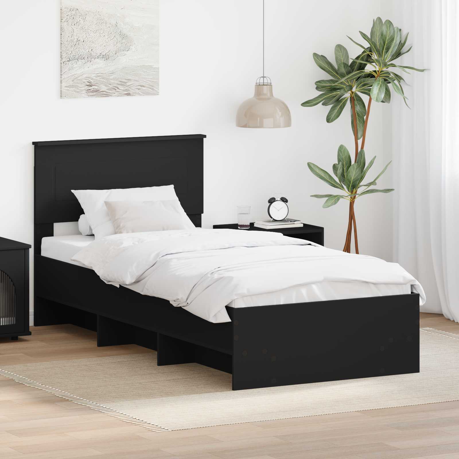 Cadru de pat cu headboard Negru 80 x 200 cm Lemn compozit GartenMobel Dekor