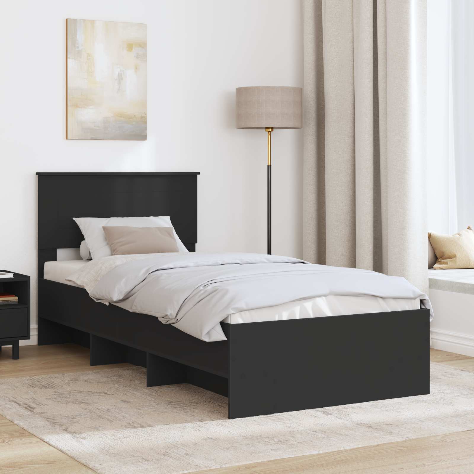 Cadru de pat cu headboard Negru 80 x 200 cm Lemn compozit GartenMobel Dekor