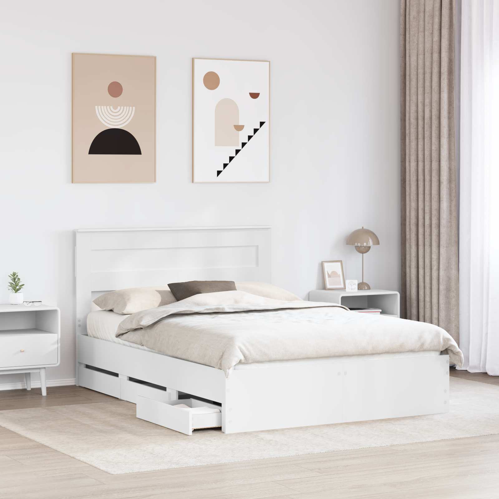 Cadru de pat cu sertar Alb 140 x 200 cm Lemn Ingineresc GartenMobel Dekor