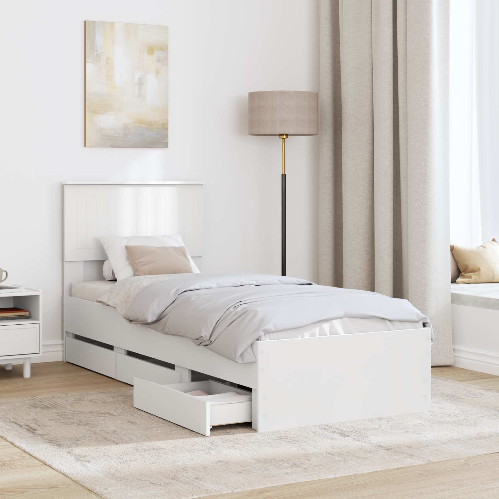 Cadru de pat cu sertar Alb 75 x 190 cm Lemn Ingineresc GartenMobel Dekor