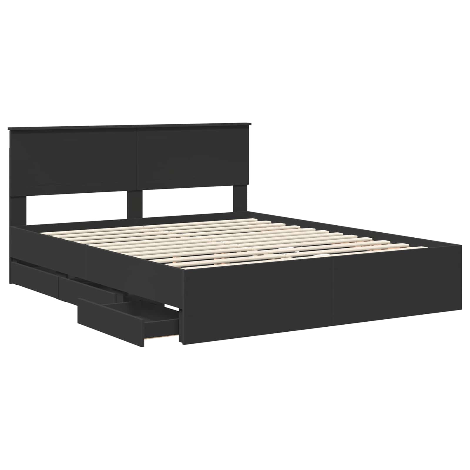 Cadru de pat cu sertar Negru 160 x 200 cm Lemn Ingineresc GartenMobel Dekor