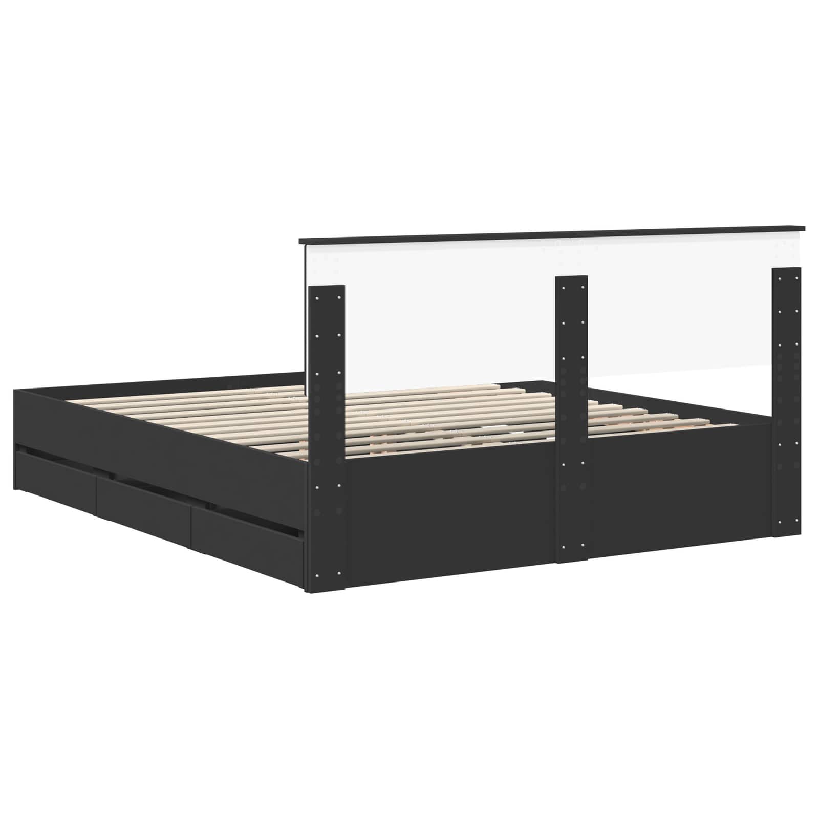 Cadru de pat cu sertar Negru 160 x 200 cm Lemn Ingineresc GartenMobel Dekor