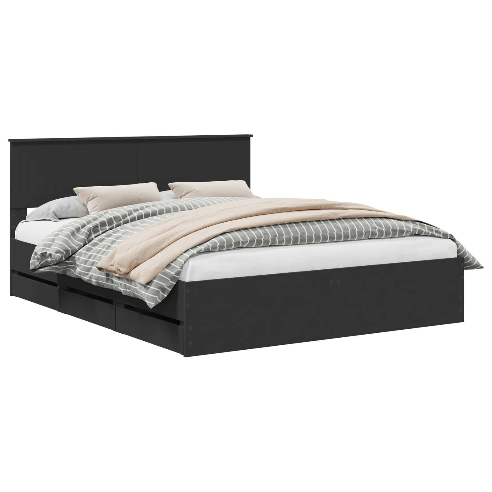 Cadru de pat cu sertar Negru 160 x 200 cm Lemn Ingineresc GartenMobel Dekor