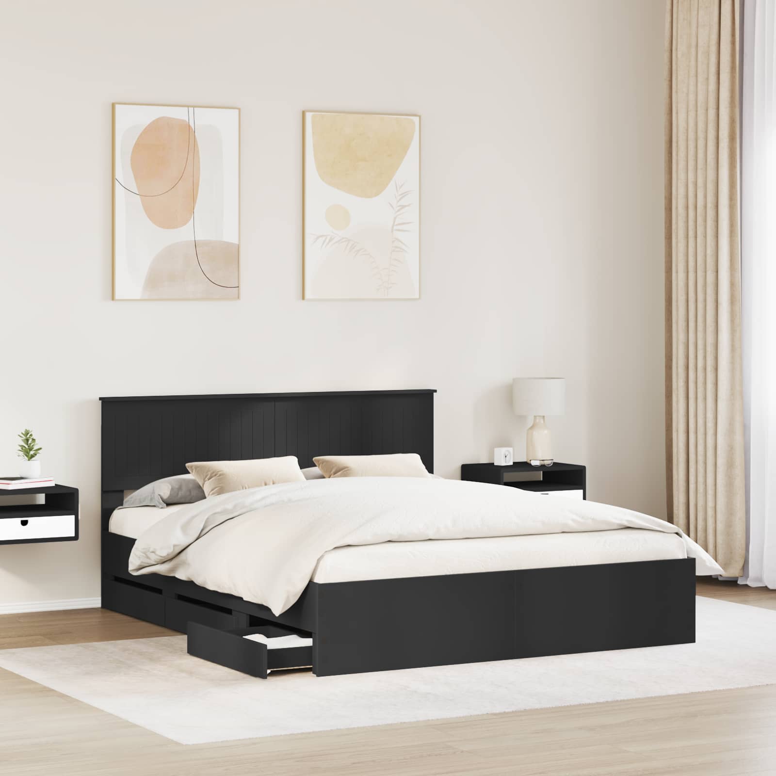 Cadru de pat cu sertar Negru 160 x 200 cm Lemn Ingineresc GartenMobel Dekor