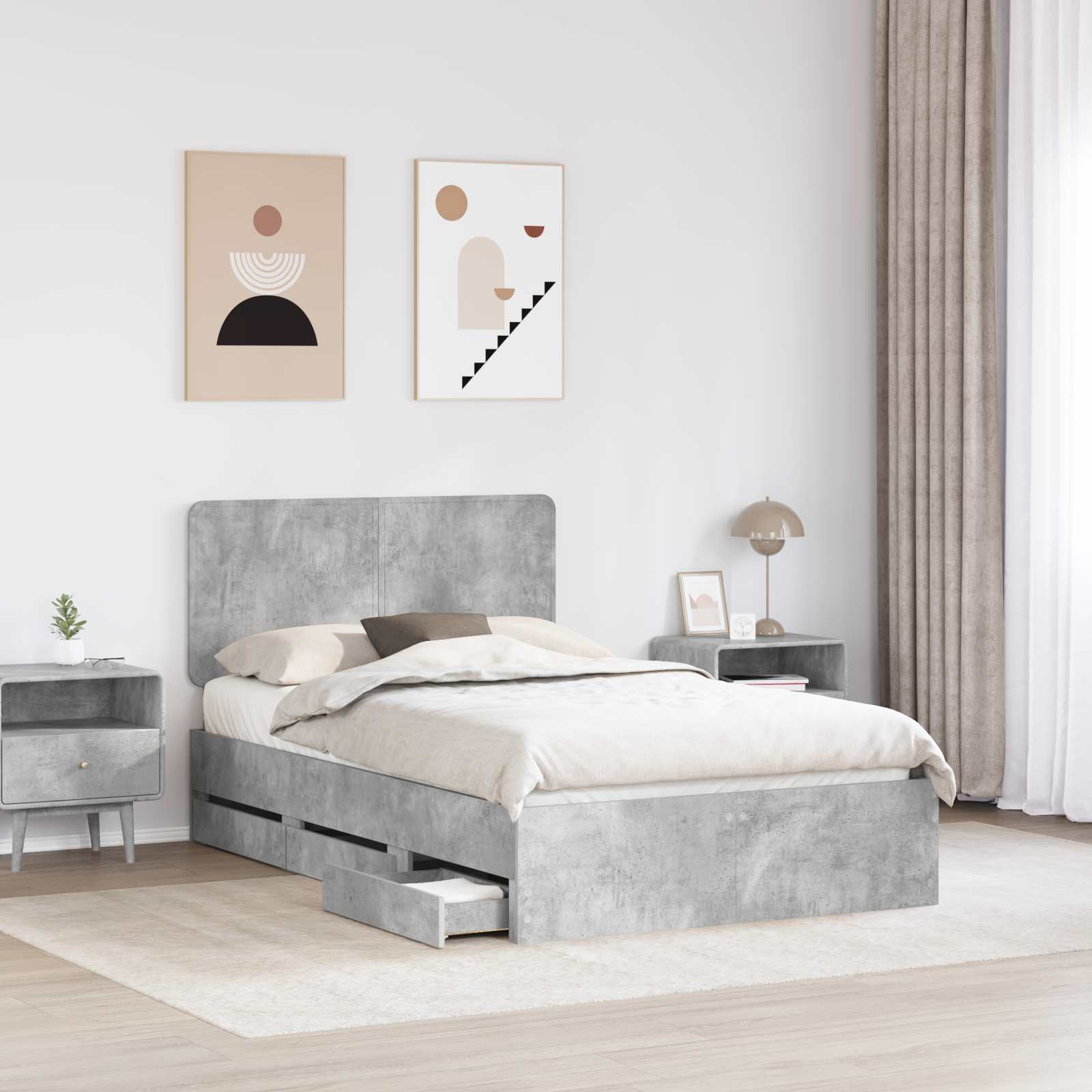 Cadru de pat Gri din beton 135 x 190 cm Lemn Ingineresc GartenMobel Dekor