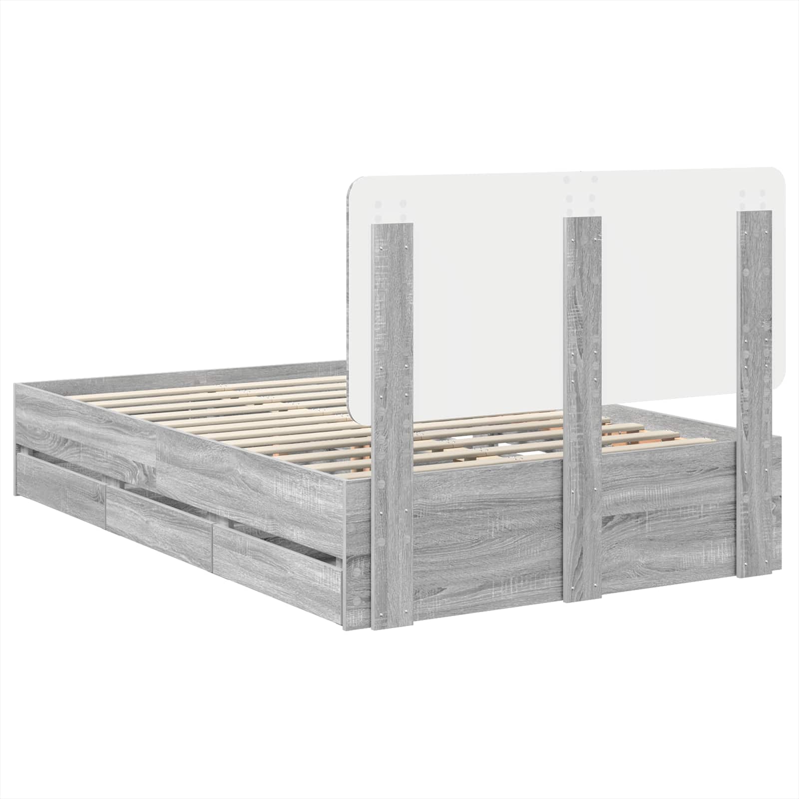 Cadru de pat cu sertar Gri Sonoma 120 x 200 cm Lemn Ingineresc GartenMobel Dekor
