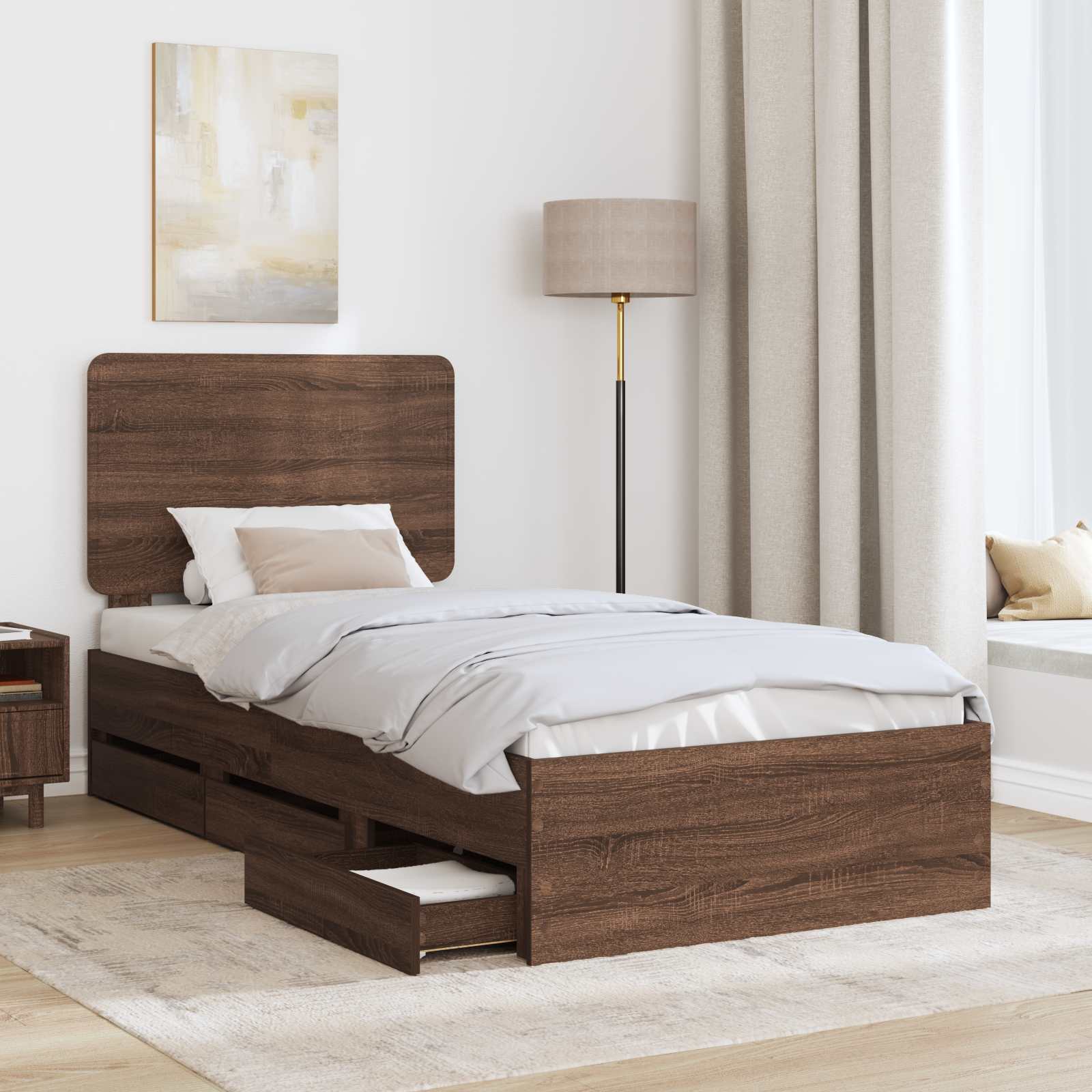 Cadru de pat Stejar închis 100 x 200 cm Lemn Ingineresc GartenMobel Dekor