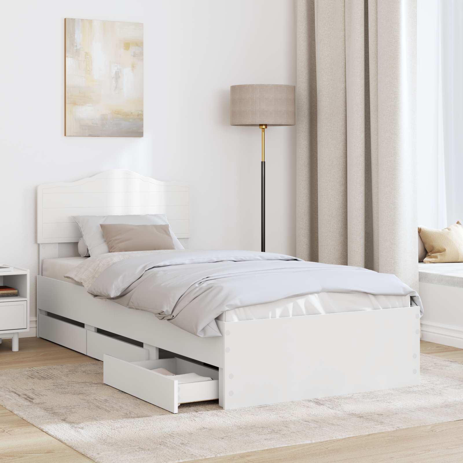 Cadru de pat cu sertar Alb 100 x 200 cm Lemn Ingineresc GartenMobel Dekor