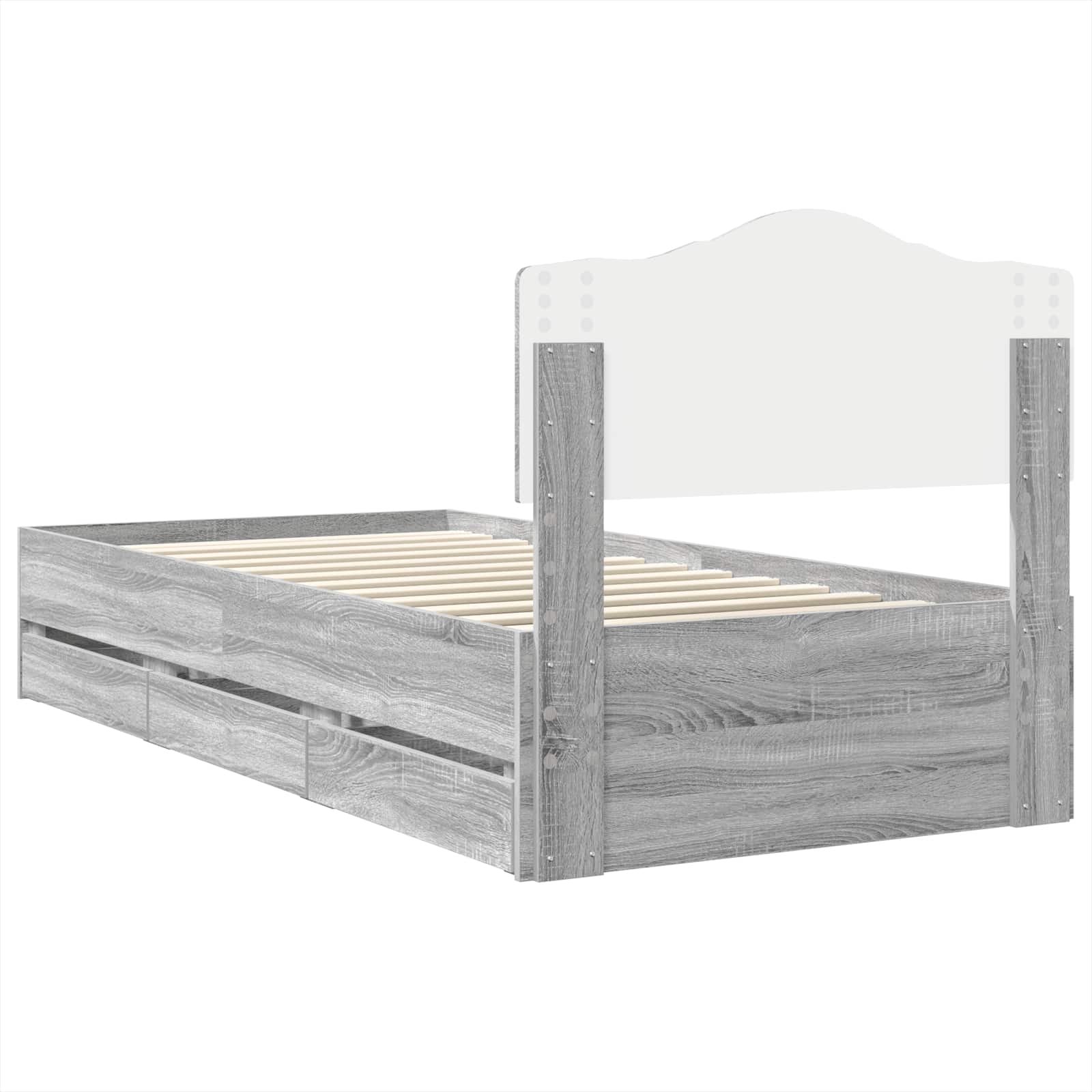 Cadru de pat cu sertar Gri Sonoma 100 x 200 cm Lemn Ingineresc GartenMobel Dekor