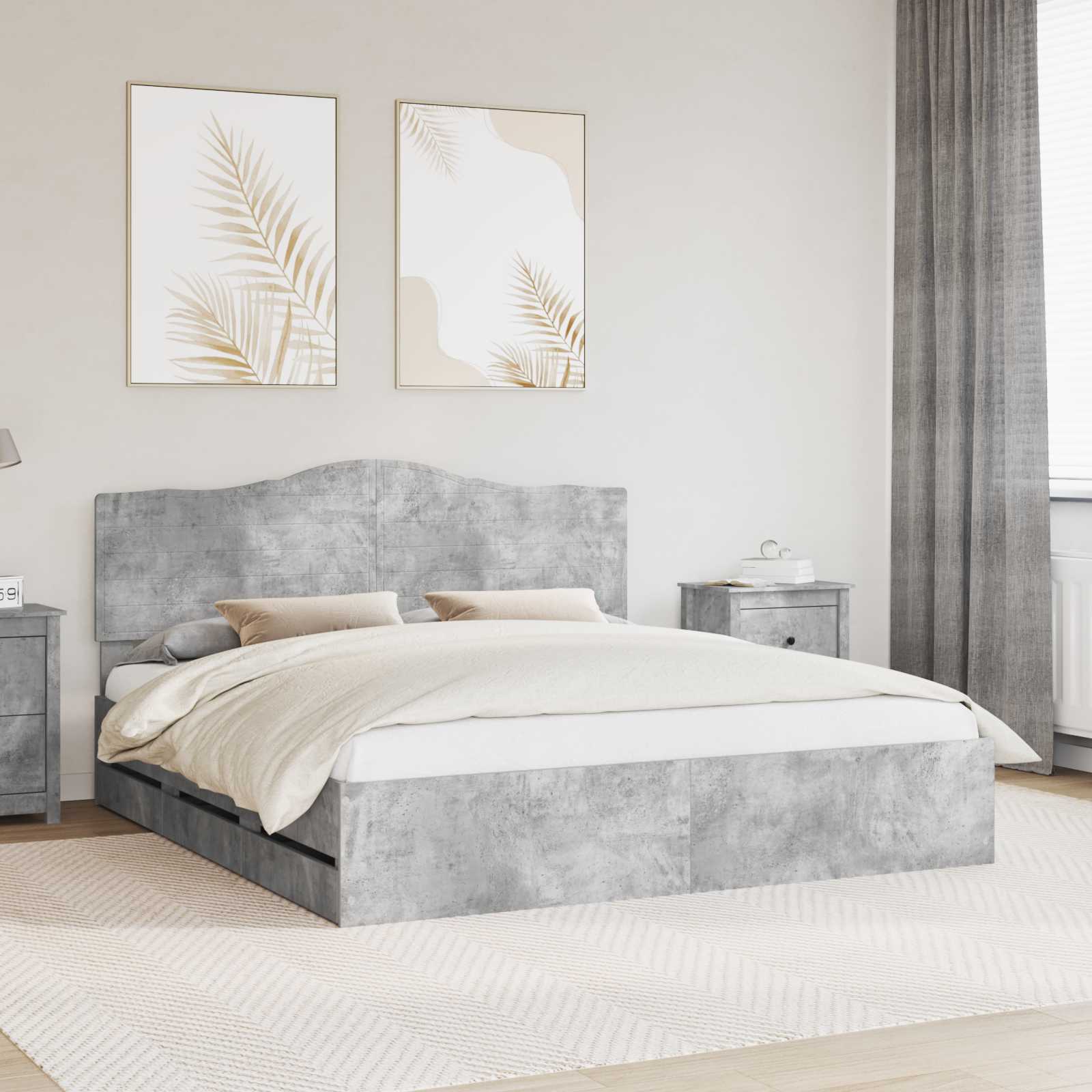 Cadru de pat Gri din beton 180 x 200 cm Lemn Ingineresc GartenMobel Dekor