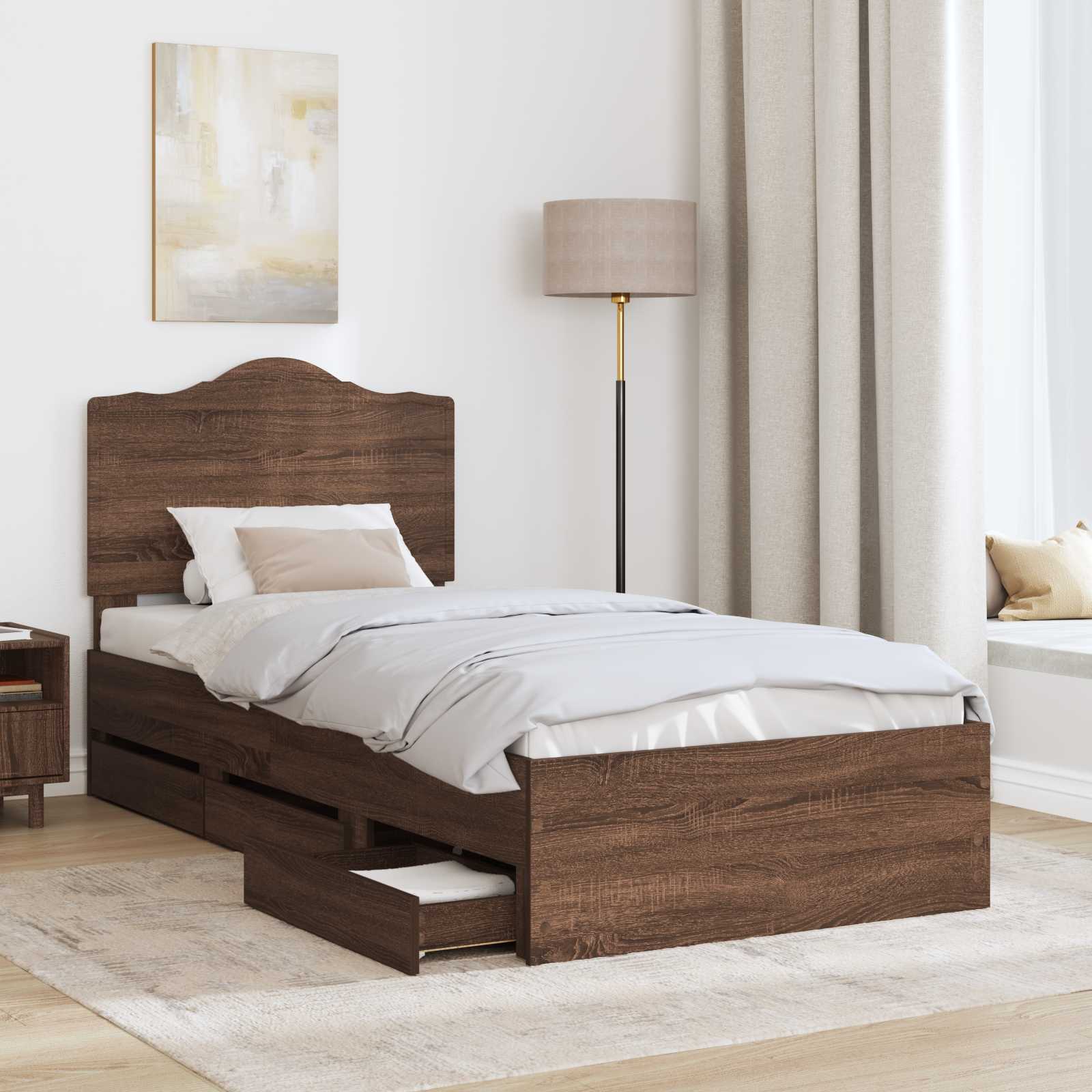 Cadru de pat Stejar închis 90 x 190 cm Lemn Ingineresc GartenMobel Dekor