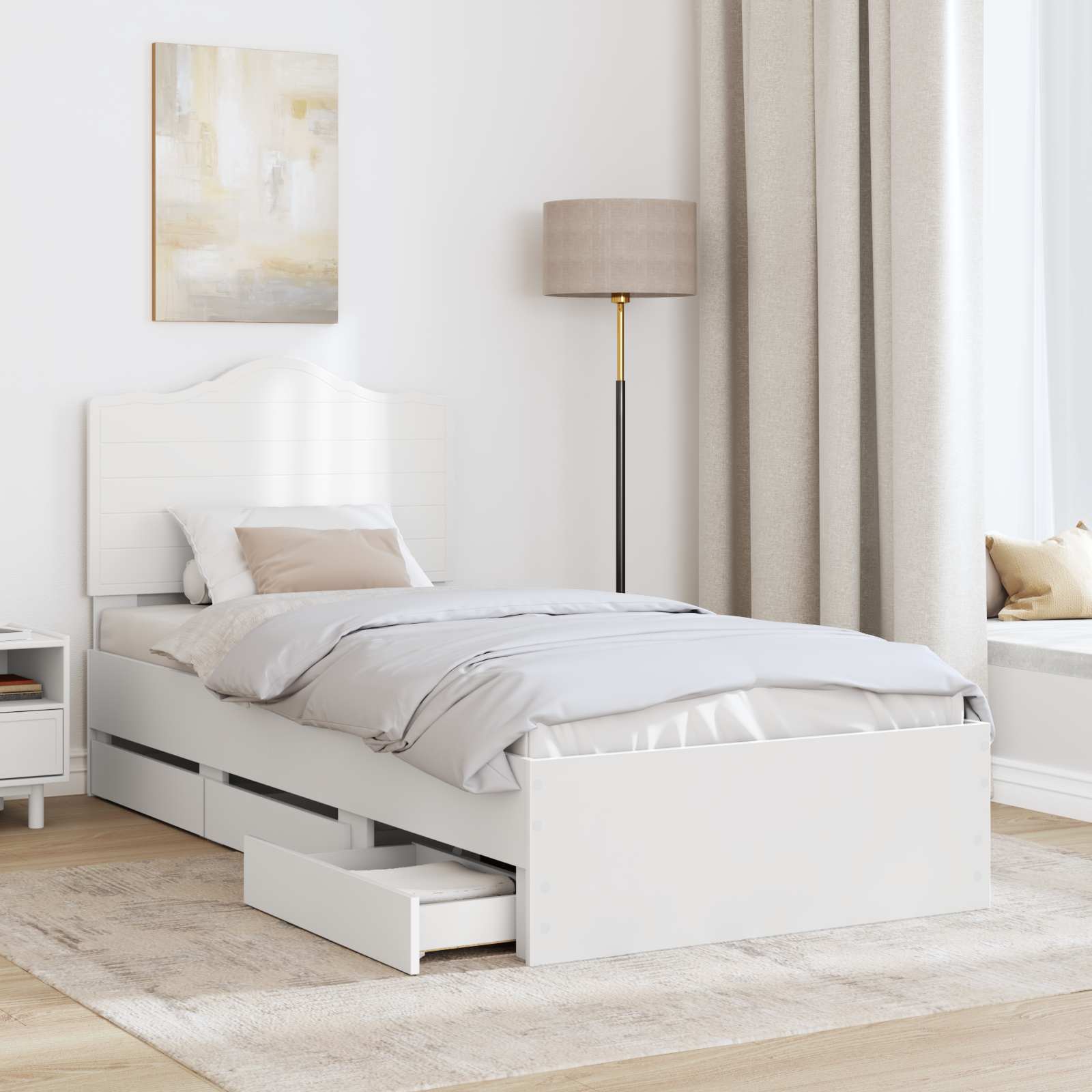 Cadru de pat cu sertar Alb 98.5 x 200 cm Lemn Ingineresc GartenMobel Dekor