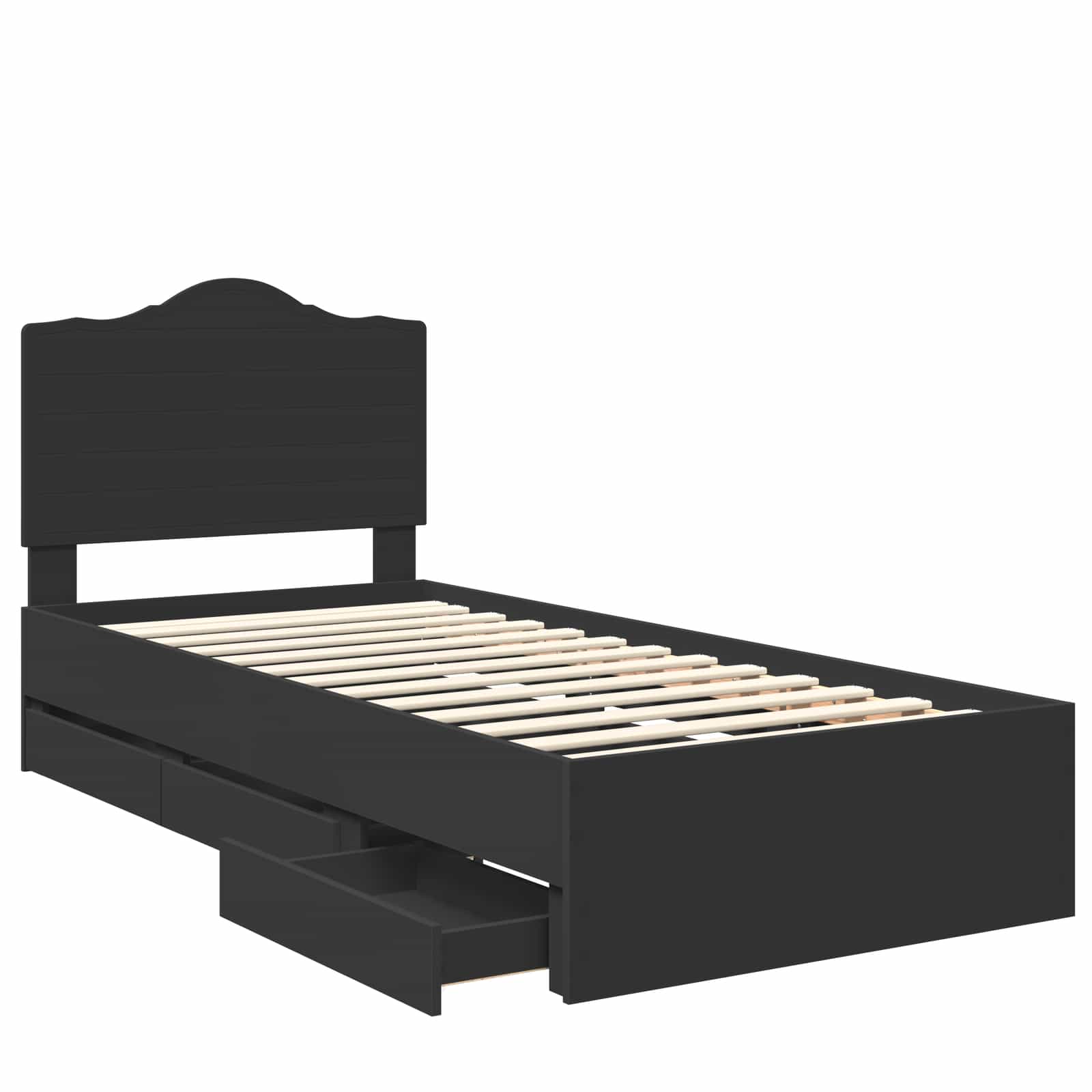 Cadru de pat cu sertar Negru 90 x 200 cm Lemn Ingineresc GartenMobel Dekor