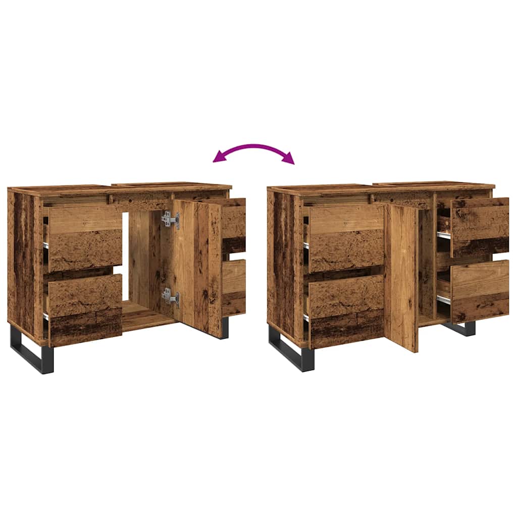 Dulap chiuvetă baie, lemn vechi, 80x33x60 cm, lemn prelucrat GartenMobel Dekor