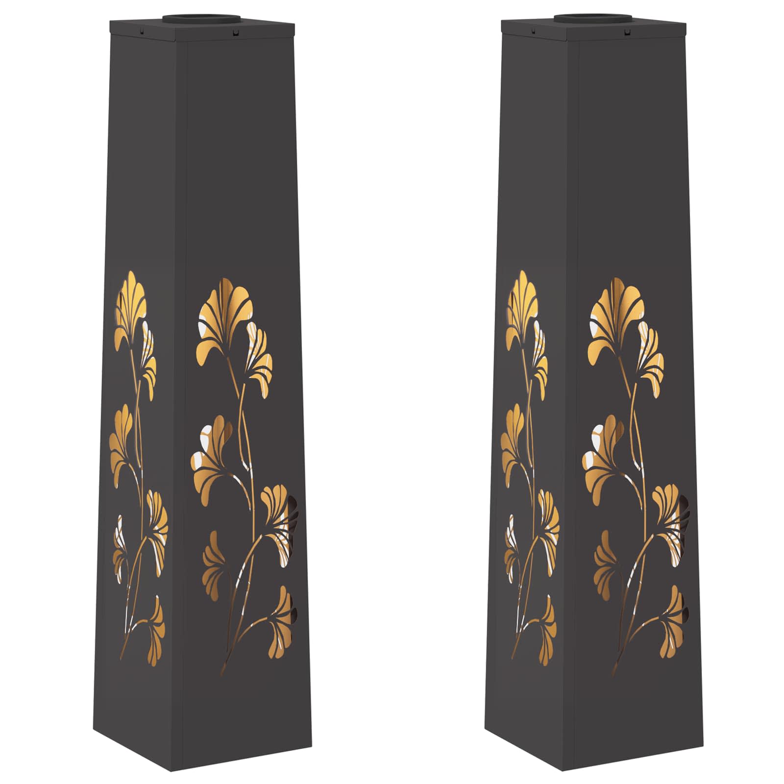 Lumină LED Solară pentru Alei 2 pcs Negru Oțel laminat la rece GartenMobel Dekor