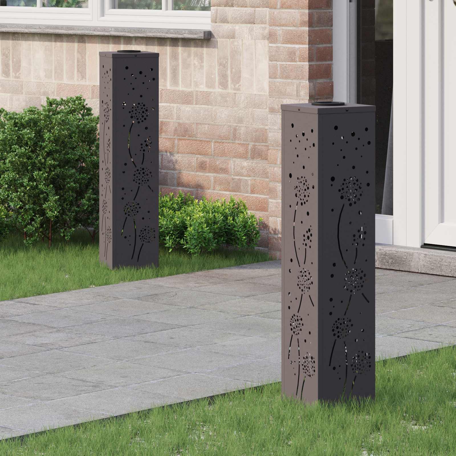 Lumină LED Solară pentru Alei 2 pcs Negru Oțel laminat la rece GartenMobel Dekor