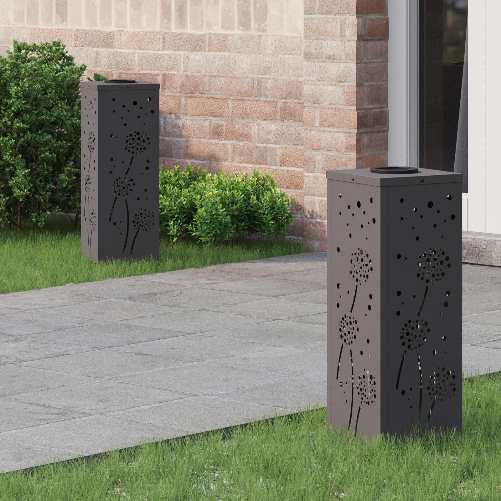 Lumină LED Solară pentru Alei 2 pcs Negru Oțel laminat la rece GartenMobel Dekor