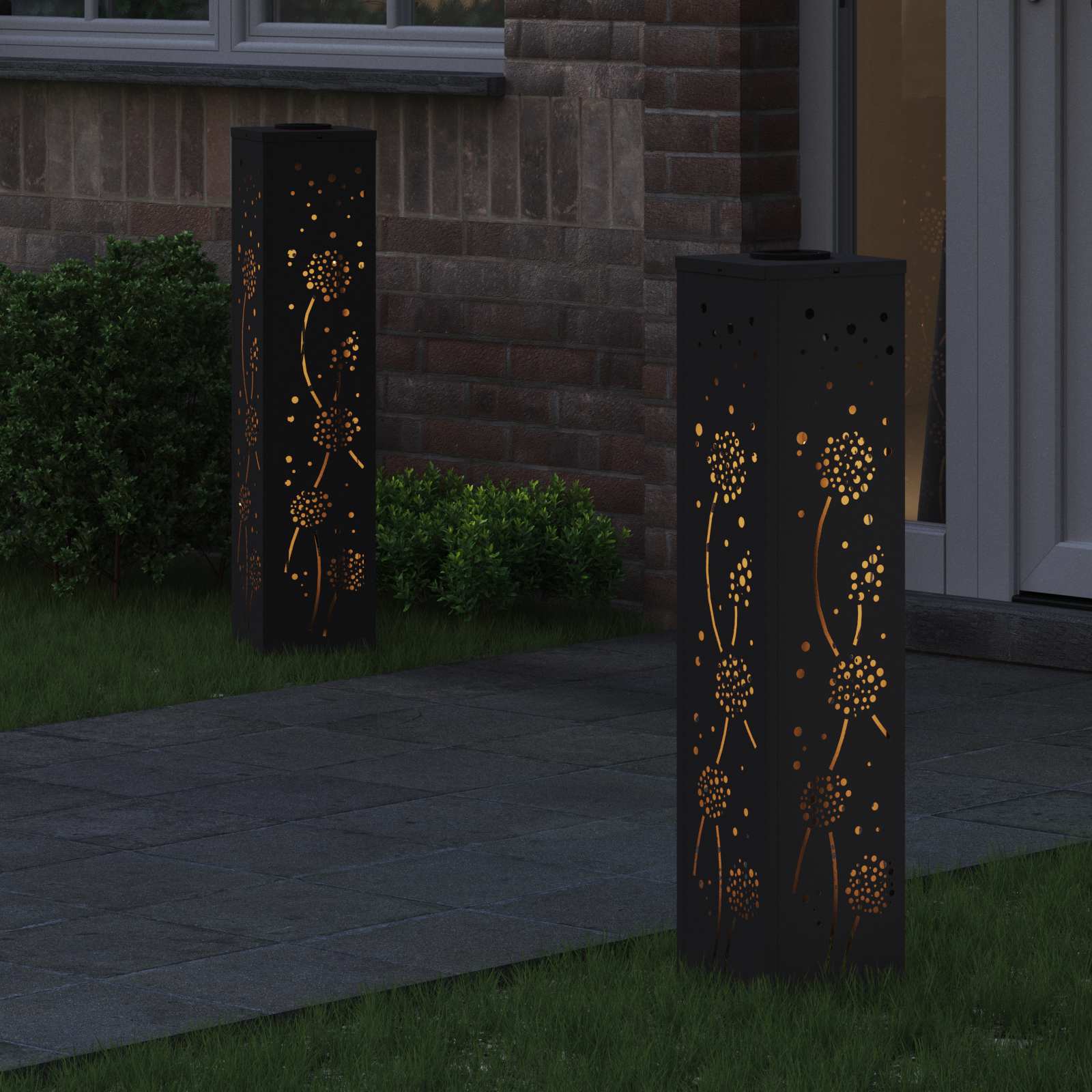 Lumină LED Solară pentru Alei 2 pcs Negru Oțel laminat la rece GartenMobel Dekor