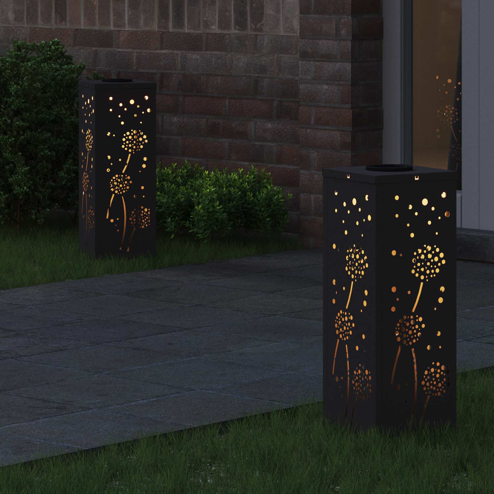 Lumină LED Solară pentru Alei 2 pcs Negru Oțel laminat la rece GartenMobel Dekor