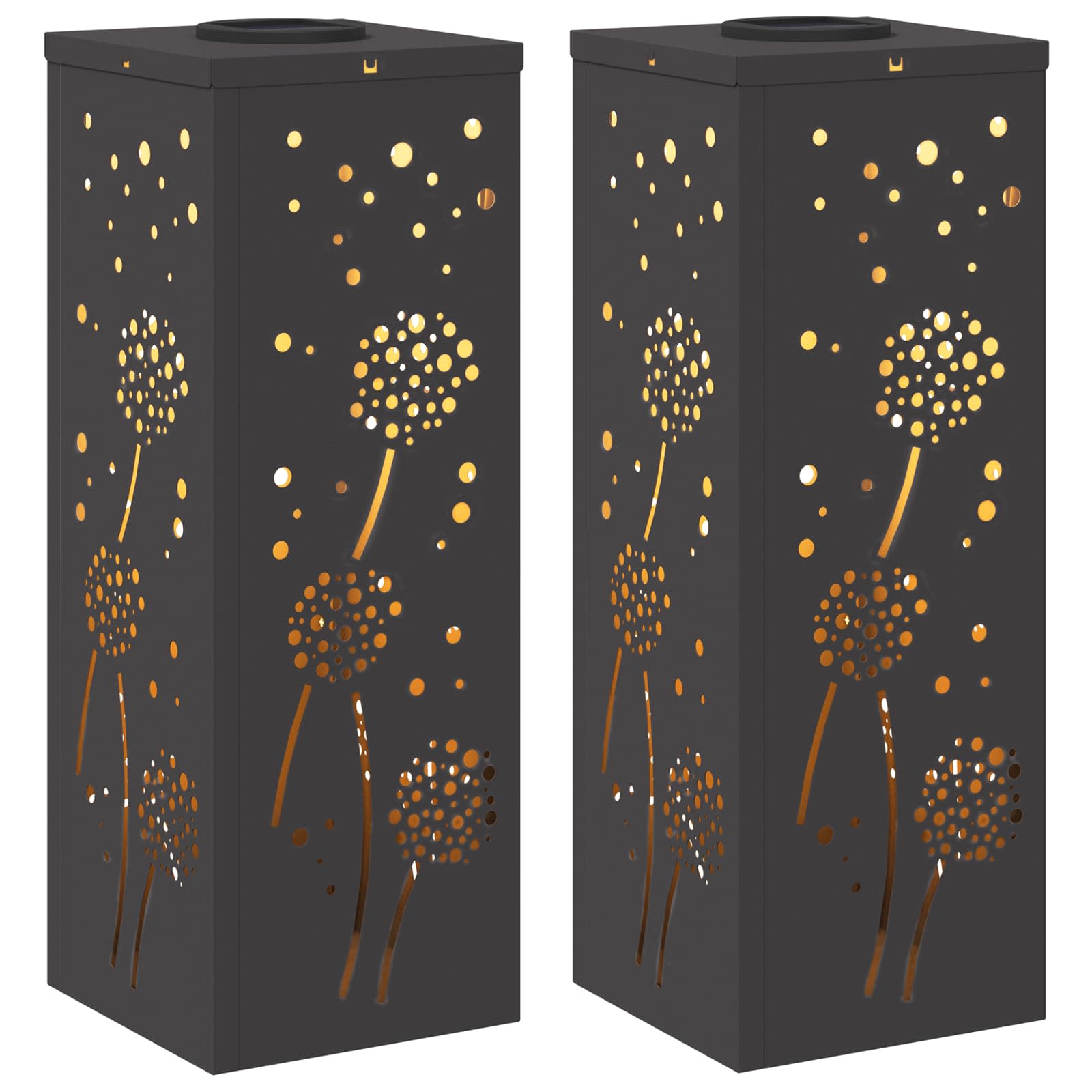 Lumină LED Solară pentru Alei 2 pcs Negru Oțel laminat la rece GartenMobel Dekor