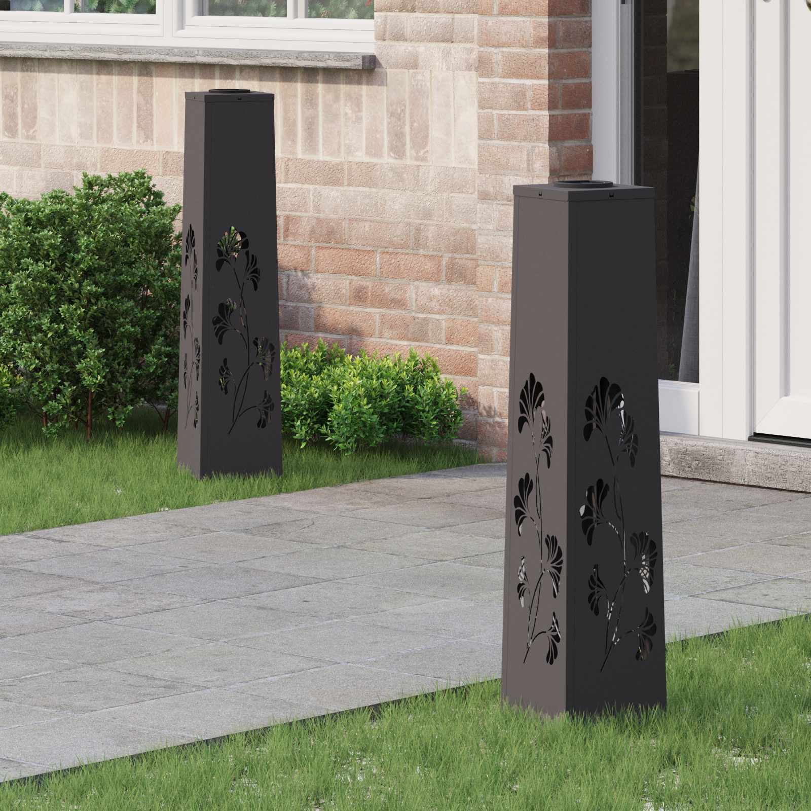 Lumină LED Solară pentru Alei 2 pcs Negru Oțel laminat la rece GartenMobel Dekor