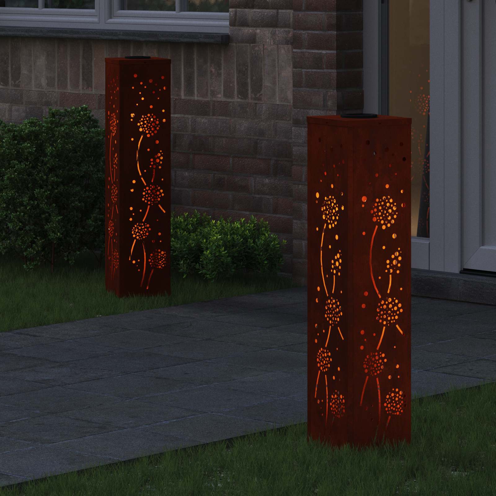 Lumină LED Solară pentru Alei 2 pcs Oțel Corten Oțel Corten GartenMobel Dekor