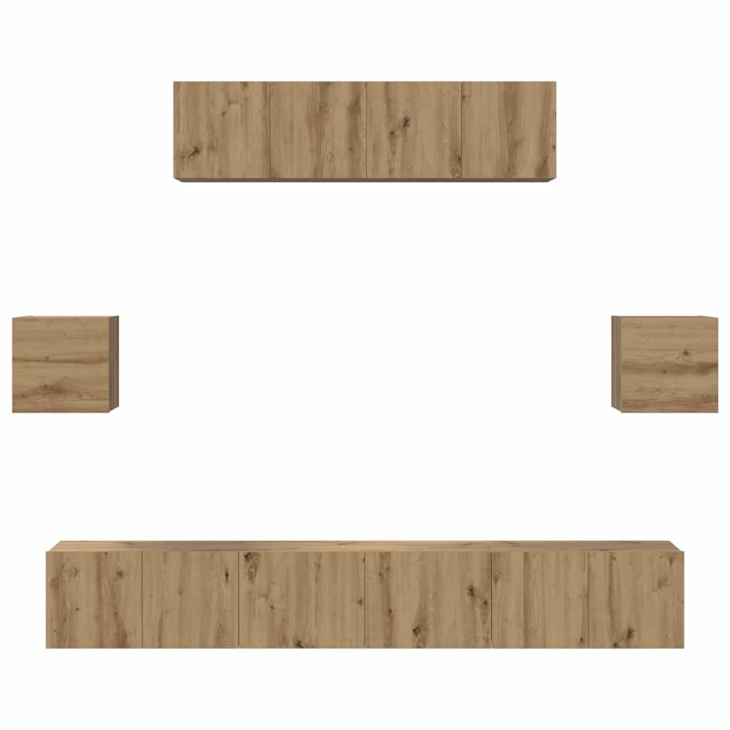 Set comodă TV Pe perete 7 pcs Stejar Artizanal Lemn compozit GartenMobel Dekor